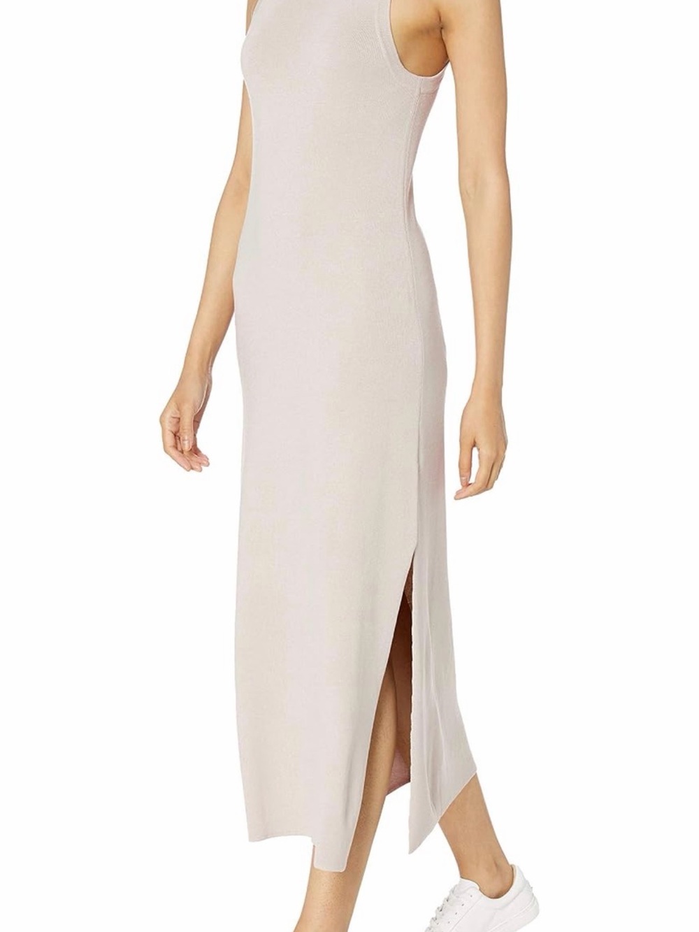 The Drop - Sleeveless Midi Tank Dress in Light Gray with Side Slit